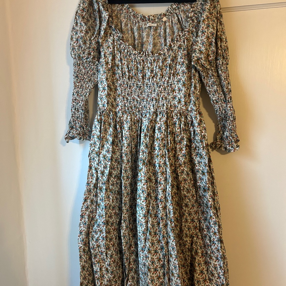 Doen Meribel Cotton Floral Smocked Long-Sleeve Dress